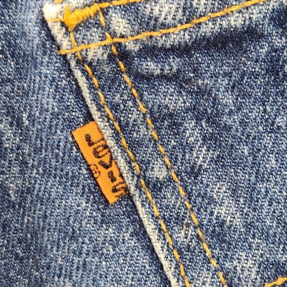 Vintage Levis 619 Jean Shorts Jorts Cutoffs Frayed Dark Festival Orange Tab 31 - Picture 6 of 9